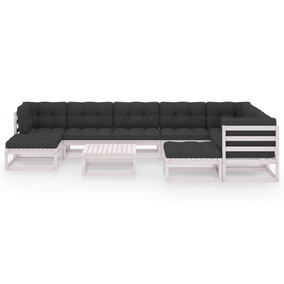 vidaXL 10-teiliges Terrassen-Lounge-Set mit Kissen Weißes massives Kiefernholz