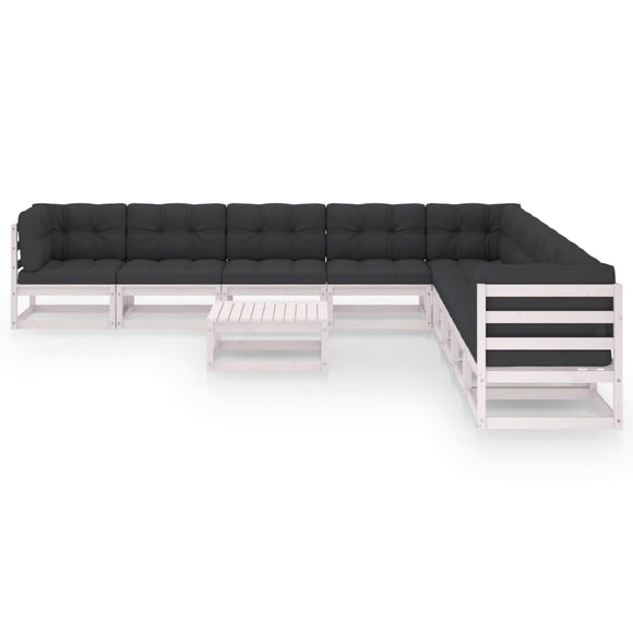 vidaXL 10-teiliges Terrassen-Lounge-Set mit Kissen Weißes massives Kiefernholz