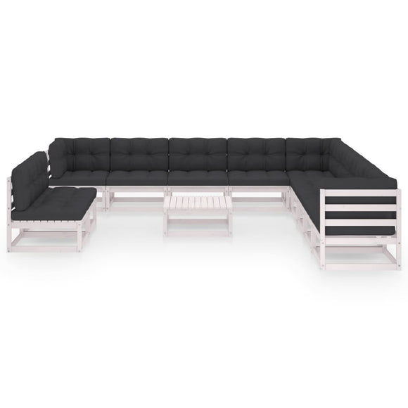 vidaXL 12-teiliges Terrassen-Lounge-Set mit Kissen Weißes massives Kiefernholz