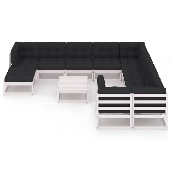 vidaXL 11-teiliges Terrassen-Lounge-Set mit Kissen Weißes massives Kiefernholz