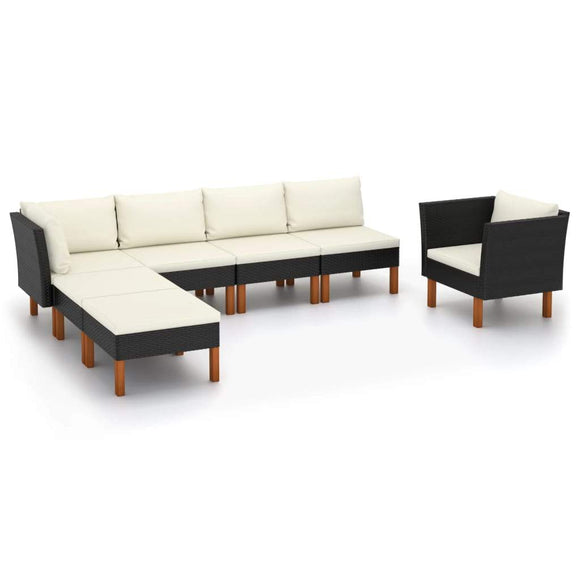 vidaXL 7-teiliges Terrassen-Lounge-Set Polyrattan und Eukalyptusholz Schwarz
