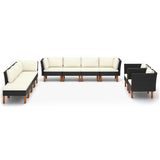 vidaXL 10-teiliges Terrassen-Lounge-Set Polyrattan und Eukalyptusholz Schwarz