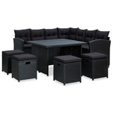 vidaXL Terrassen-Lounge-Set 6-teilig mit Kissen Polyrattan-Sitzfläche Schwarz/Grau