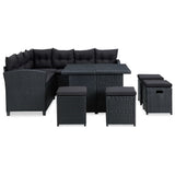 vidaXL Набір для відпочинку у патіо, 6 предметів з подушками, сидіння з поліротангу, чорний/сірий