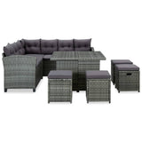 vidaXL Набір для відпочинку у патіо, 6 предметів з подушками, сидіння з поліротангу, чорний/сірий