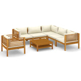 vidaXL 7 Piece Patio Lounge Set with Cream Cushion Solid Acacia Wood