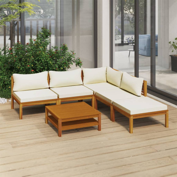 vidaXL 6-teiliges Terrassen-Lounge-Set mit cremefarbenem Kissen aus massivem Akazienholz
