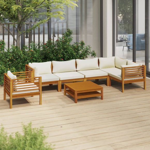 vidaXL 7-teiliges Terrassen-Lounge-Set mit cremefarbenem Kissen aus massivem Akazienholz