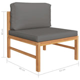 vidaXL 4 Piece Patio Lounge Set with Gray Cushions Solid Teak Wood
