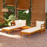 vidaXL 3-teiliges Terrassen-Lounge-Set mit cremeweißen Kissen aus Akazienholz