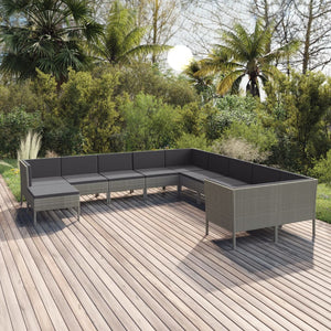vidaXL 11-teiliges Terrassen-Lounge-Set mit Kissen Poly Rattan Grau