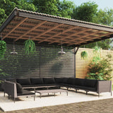 vidaXL 12-teiliges Terrassen-Lounge-Set mit Kissen Poly Rattan Dunkelgrau