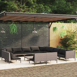 vidaXL 14-teiliges Terrassen-Lounge-Set mit Kissen Poly Rattan Dunkelgrau