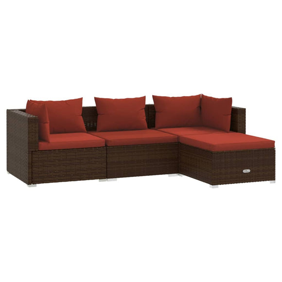 vidaXL Набір для відпочинку у патіо з 4 предметів і подушками з поліротангу коричневого кольору