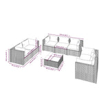 vidaXL 8-teiliges Terrassen-Lounge-Set mit Kissen Poly Rattan Schwarz