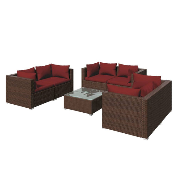 vidaXL Набір для відпочинку у патіо з 7 предметів і подушками з поліротангу коричневого кольору