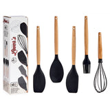 Set of Kitchen Utensils Black Silicone beech wood (24 Units)-2